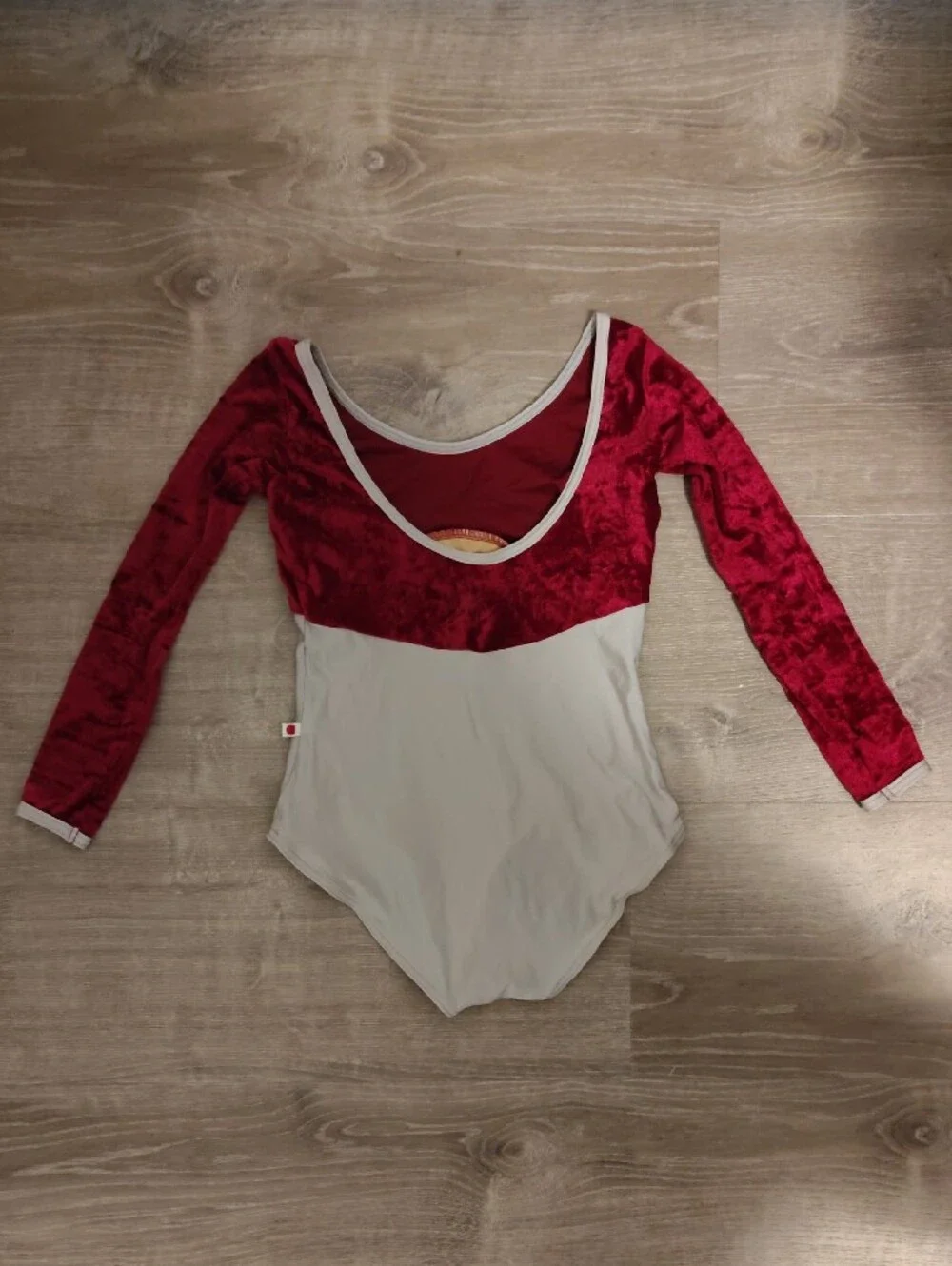 Red Velvet and Light Gray One-Piece Dance Leotard